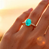 Oval Solitaire Paraiba Tourmaline with Accent Diamonds Engagement Ring - GeumJewels