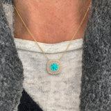 Double Halo Diamond Cushion Cut Paraiba Tourmaline Necklace