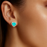 Heart Shaped Paraiba Tourmaline Halo Diamond Stud Earrings - GeumJewels
