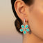 Pear Shaped Paraiba Tourmaline Flower Diamond Leverback Earrings - GeumJewels