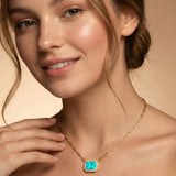 Emerald Cut Paraiba Tourmaline Halo Set Diamond Necklace