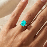 Emerald Cut Paraiba Tourmaline and Diamond Three Stone Ring - GeumJewels