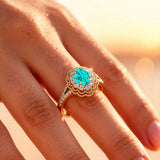 Flower Inspired Cluster Diamond Oval Paraiba Tourmaline Engagement Ring - GeumJewels