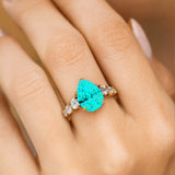 Pear Cut Paraiba Tourmaline with Graduated Diamonds Ring - GeumJewels