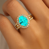 Solitaire Oval Paraiba Tourmaline Split Shank Diamond Engagement Ring