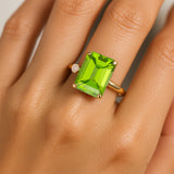Emerald Shaped Peridot with 3mm Accent Solitaire Engagement Ring - GeumJewels