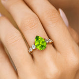 Pear Cut Peridot with Graduated Diamonds Ring - GeumJewels