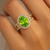 Solitaire Oval Peridot Split Shank Diamond Engagement Ring