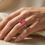 Emerald Cut Pink Sapphire Split Shank Engagement Ring with Diamonds
