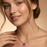 Emerald Cut Pink Sapphire Halo Set Diamond Necklace