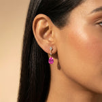 Teardrop Pink Sapphire Drop Earrings with Accent Diamonds - GeumJewels