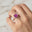 Pink Sapphire Square Cushion Under Halo Diamonds Thin Ring with Diamond Band - GeumJewels