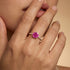 Classic Six Prong Round Solitaire Pink Sapphire Ring with Accent Diamond Band - GeumJewels