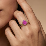 Criss Cross Diamond Ring with Oval Cut Pink Sapphire