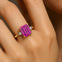 Emerald Cut Pink Sapphire and Diamond Three Stone Ring - GeumJewels