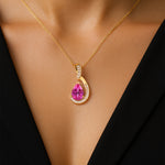 Designer Diamond Loop Pendant with Teardrop Shaped Pink Sapphire - GeumJewels