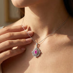 Art Deco Inspired Teardrop Pink Sapphire Diamond Pendant - GeumJewels