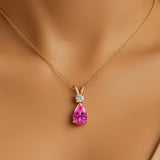 Pink Sapphire Teardrop Pendant with Solitaire Diamond