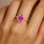 Classic Pear Shaped Pink Sapphire Halo Diamond Engagement Ring - GeumJewels