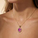 Vintage Style Oval Shaped Pink Sapphire Halo Set with Diamond Accents