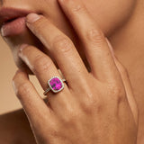 Elongated Cushion Halo Set Pink Sapphire Engagement Ring with Diamond Band