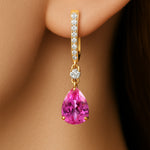 Lever Back Diamond Drop Earrings with Pear Cut Pink Sapphire - GeumJewels
