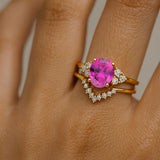 Pink Sapphire Solitaire Gold Ring With Stackable Diamond Band - GeumJewels