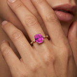 Cushion Cut Pink Sapphire Engagement Ring with Distant Diamond Band