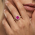 Classic Round Halo Diamonds with Solitaire Pink Sapphire Engagement Ring - GeumJewels