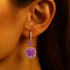 Halo Diamond Cushion Cut Pink Sapphire Dangle Earrings - GeumJewels