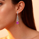 Spiral Diamond Pear Cut Pink Sapphire Dangle Earrings - GeumJewels