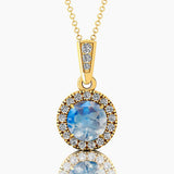 Dainty Round Solitaire Halo Diamond Moonstone Pendant