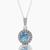 Dainty Round Solitaire Halo Diamond Moonstone Pendant