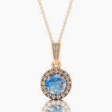 Dainty Round Solitaire Halo Diamond Moonstone Pendant