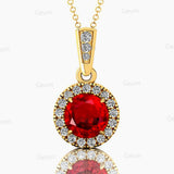 Dainty Round Solitaire Halo Diamond Ruby Pendant