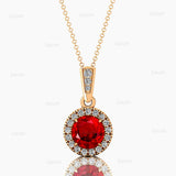 Dainty Round Solitaire Halo Diamond Ruby Pendant