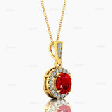 Dainty Round Solitaire Halo Diamond Ruby Pendant