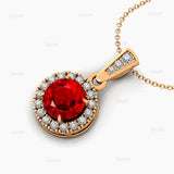 Dainty Round Solitaire Halo Diamond Ruby Pendant