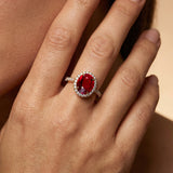 Oval Solitaire Ruby Halo Diamond Engagement Ring