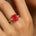 Emerald Cut Ruby and Diamond Three Stone Ring - GeumJewels
