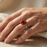 Emerald Cut Ruby Split Shank Engagement Ring with Diamonds