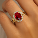 Solitaire Oval Ruby Split Shank Diamond Engagement Ring