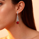 Spiral Diamond Pear Cut Ruby Dangle Earrings - GeumJewels
