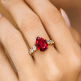 Pear Cut Ruby with Graduated Diamonds Ring