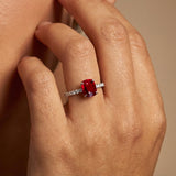 Long Cushion Ruby Thin Diamond Promise Ring
