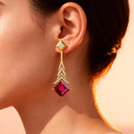 Inverted Princess Cut Ruby Drop Earrings with Diamonds - GeumJewels