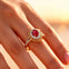 Flower Inspired Cluster Diamond Oval Ruby Engagement Ring - GeumJewels