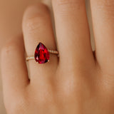 Twisted Up Down Band Pear Shaped Ruby Ring with Accent Diamonds - GeumJewels