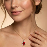 Ruby Teardrop Pendant with Diamond Halo