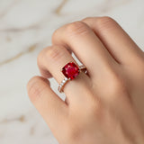Ruby Square Cushion Under Halo Diamonds Thin Ring with Diamond Band - GeumJewels